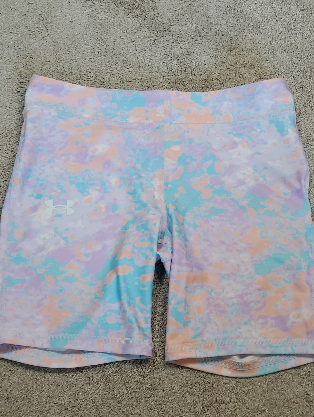 NWT Girls Under Amour Set, Multi Watercolored Leggings & Bike Shorts. Youth Lg